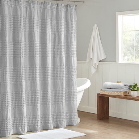 Madison Park Arlo Super Waffle Textured Solid Shower Curtain - Grey - 72x72"