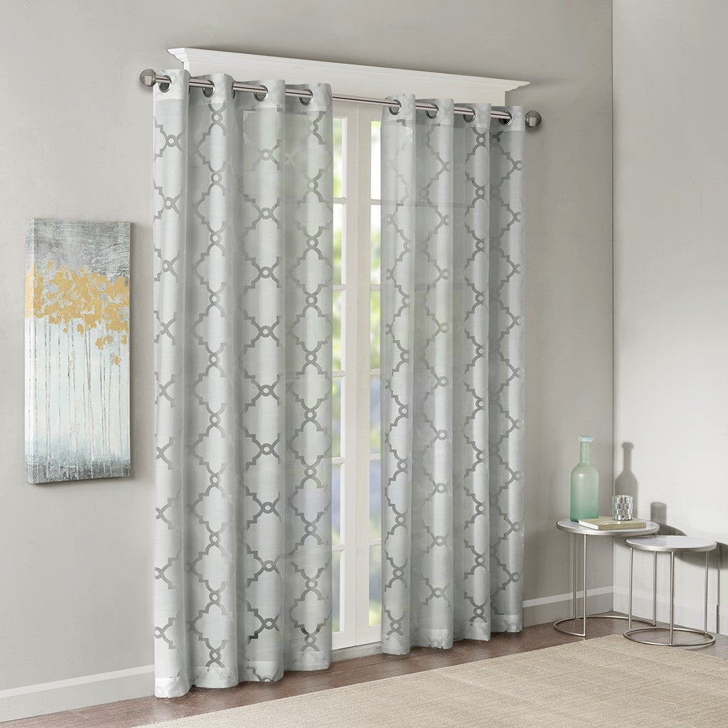 Madison Park Eden Fretwork Burnout Sheer Panel - Grey - 50x84"