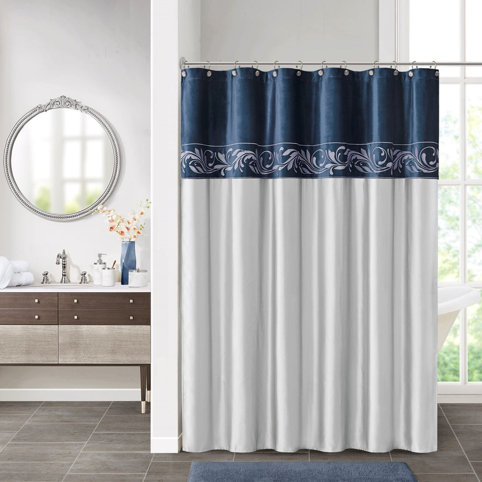 Croscill Classics Vicenza Embroidery Shower Curtain - Navy / Silver  - One Size Shop Online & Save - ExpressHomeDirect.com