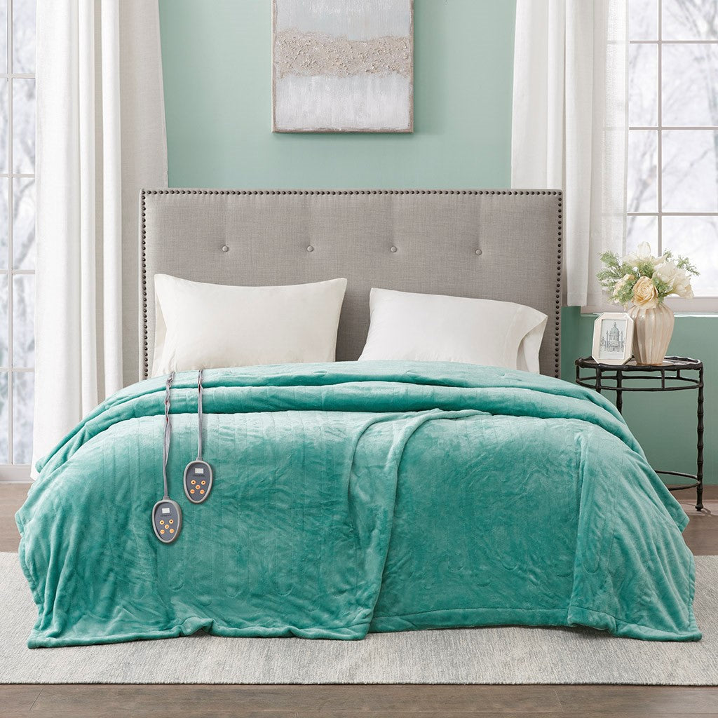 Beautyrest Heated Plush Heated Plush Blanket - Aqua - Full Size