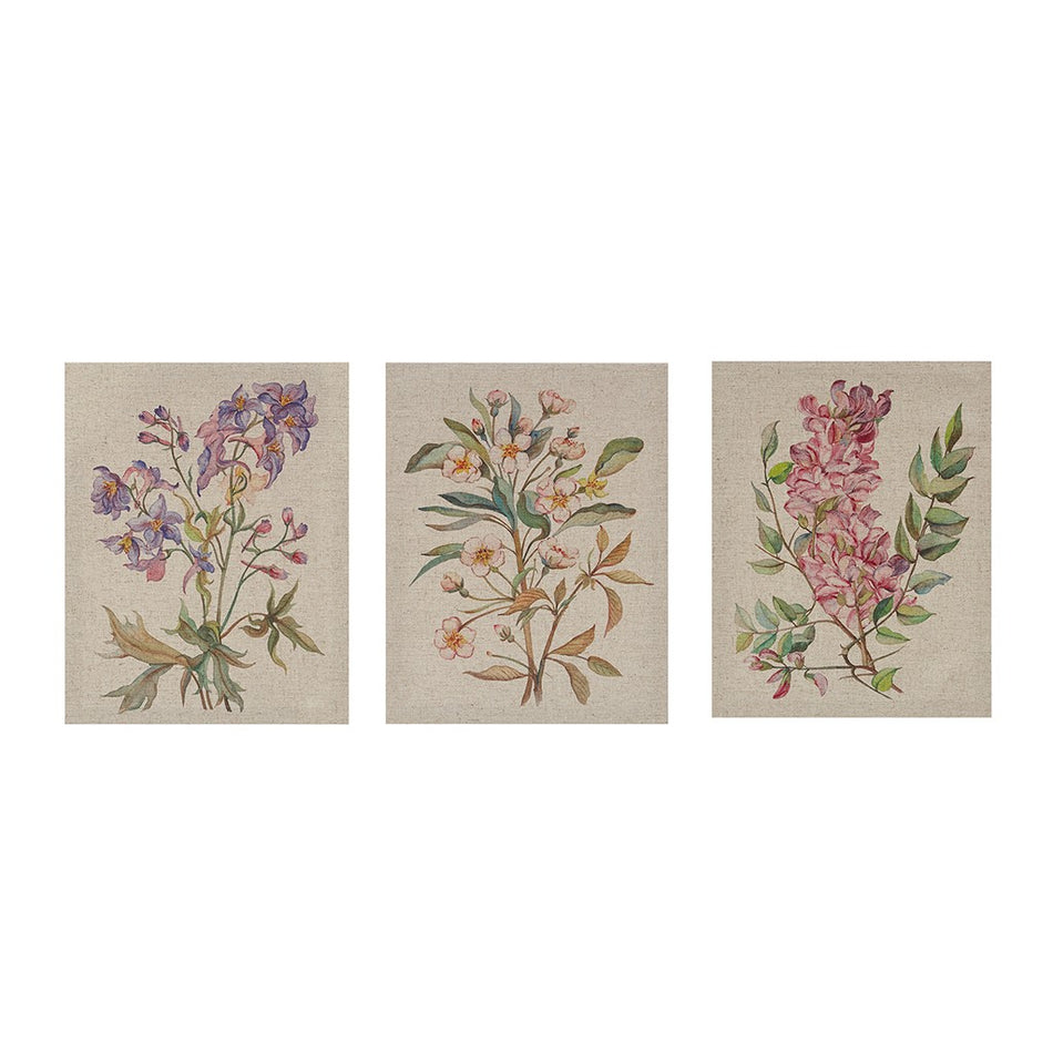 Linen Botanicals Printed Linen Canvas Set of 3 - Multicolor