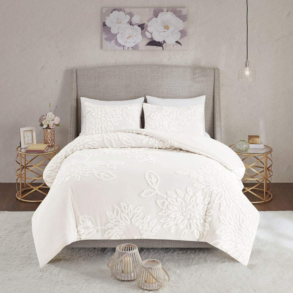 Madison Park Veronica 3 Piece Tufted Cotton Chenille Floral Comforter Set - Off White  - Full Size / Queen Size Shop Online & Save - ExpressHomeDirect.com