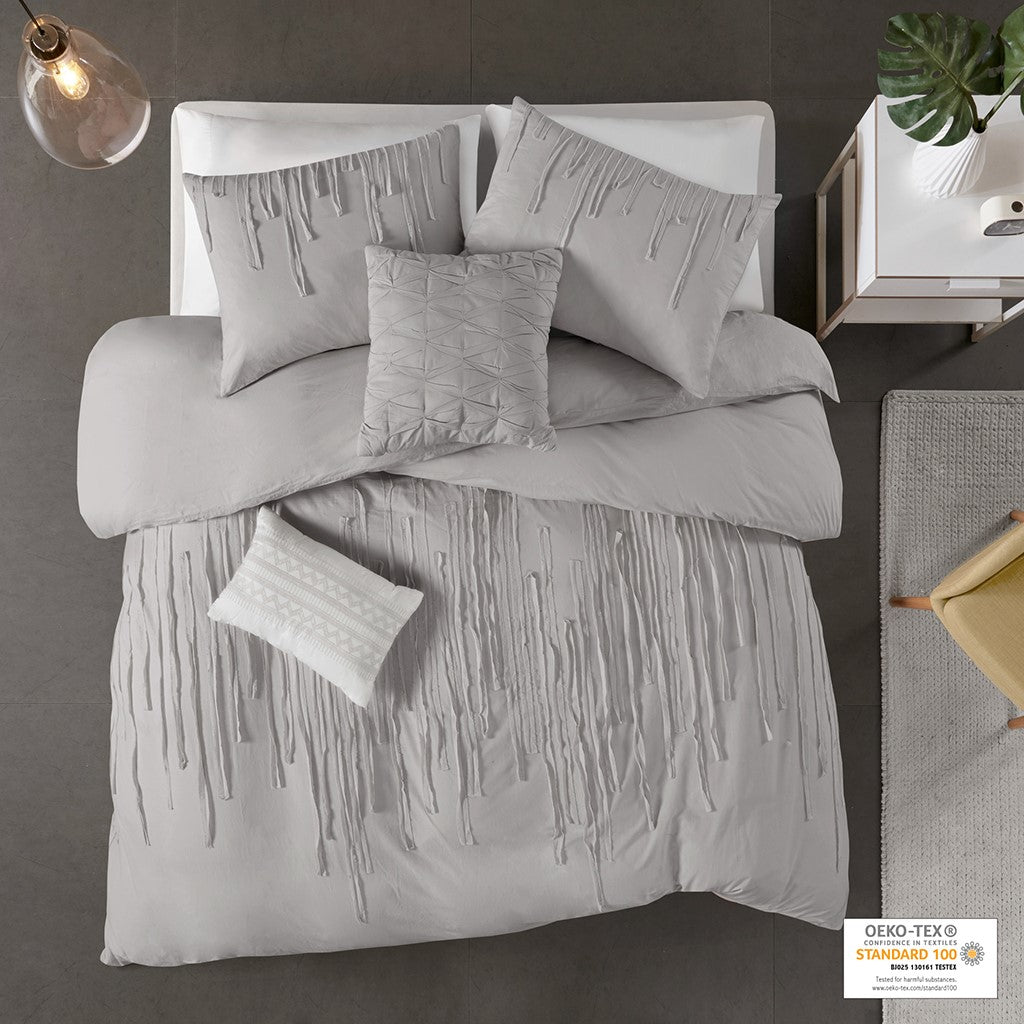 Urban Habitat Paloma Cotton Duvet Cover Set - Grey - King Size / Cal King Size