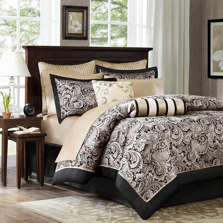 Madison Park Aubrey 12 Piece Complete Bed Set - Black - King Size