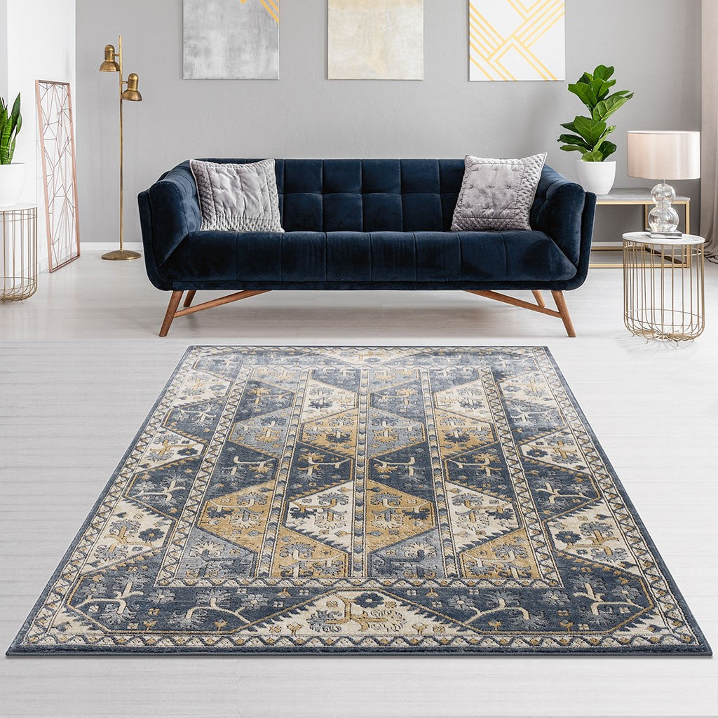 Madison Park Dakota Tiled Border Area Rug - Blue / Cream - 8x10'