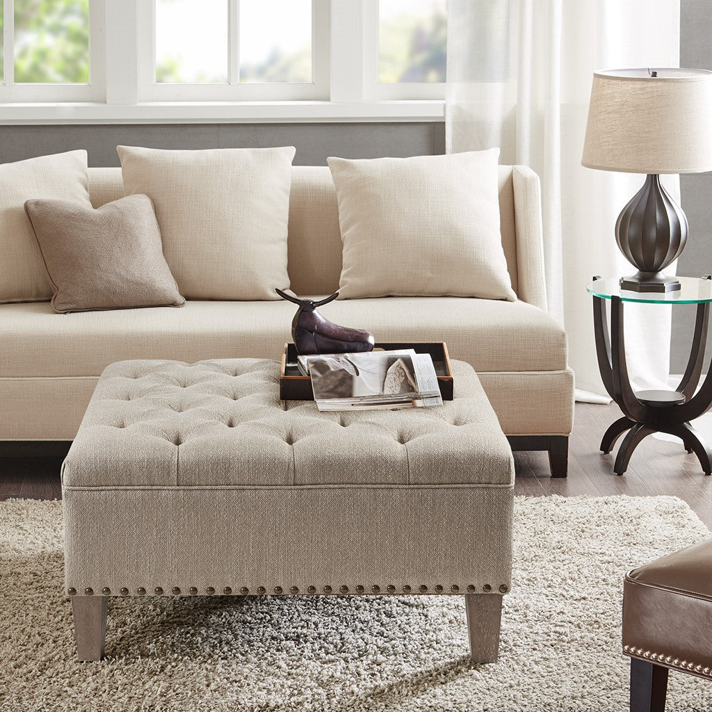 Madison Park Lindsey Tufted Square Cocktail Ottoman - Taupe 