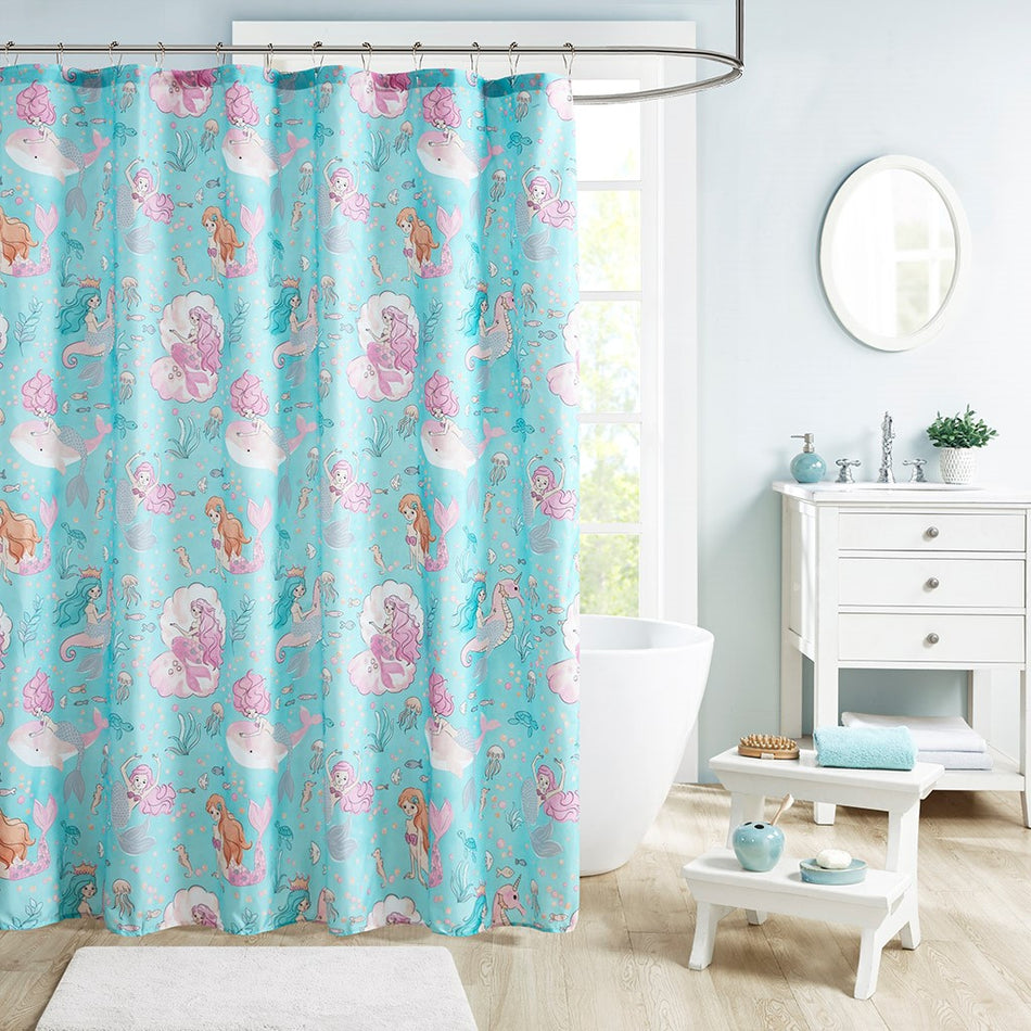 Mi Zone Kids Darya Printed Mermaid Shower Curtain - Aqua / Pink - 72x72"