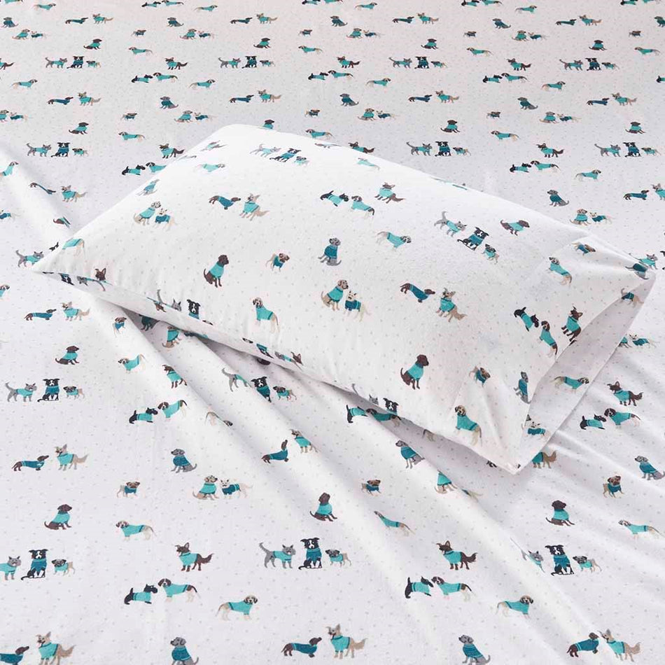 Cozy Soft Cotton Flannel Printed Sheet Set - Blue Penguins - Twin Size