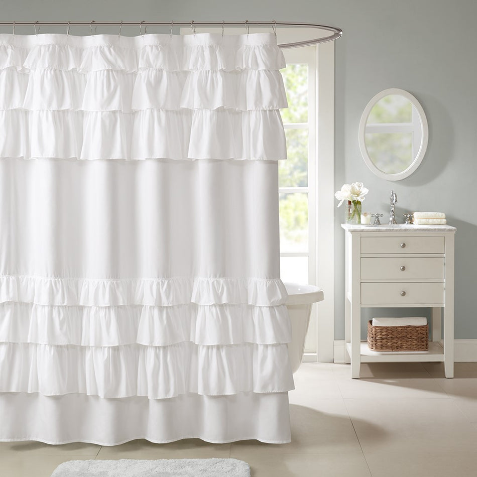Madison Park Grace Ruffled Shower Curtain - White - 72x72"