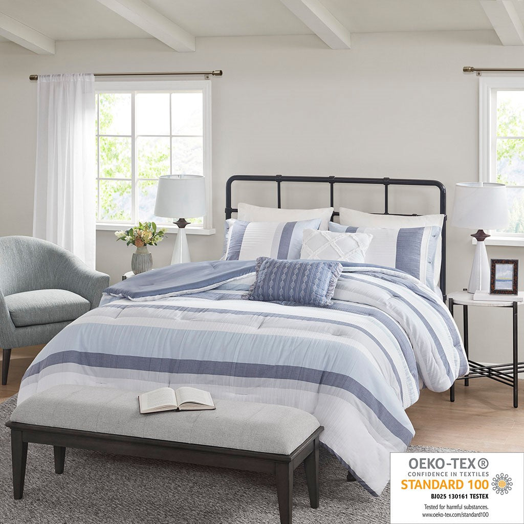 Madison Park Allegany 5 Piece Jacquard Comforter Set - Blue - Full Size / Queen Size