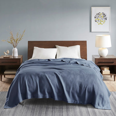 Madison Park Egyptian Cotton Blanket - Blue - Full Size / Queen Size