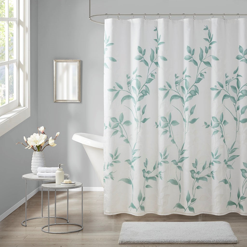 Madison Park Cecily Burnout Printed Shower Curtain - Seafoam - 72x72"