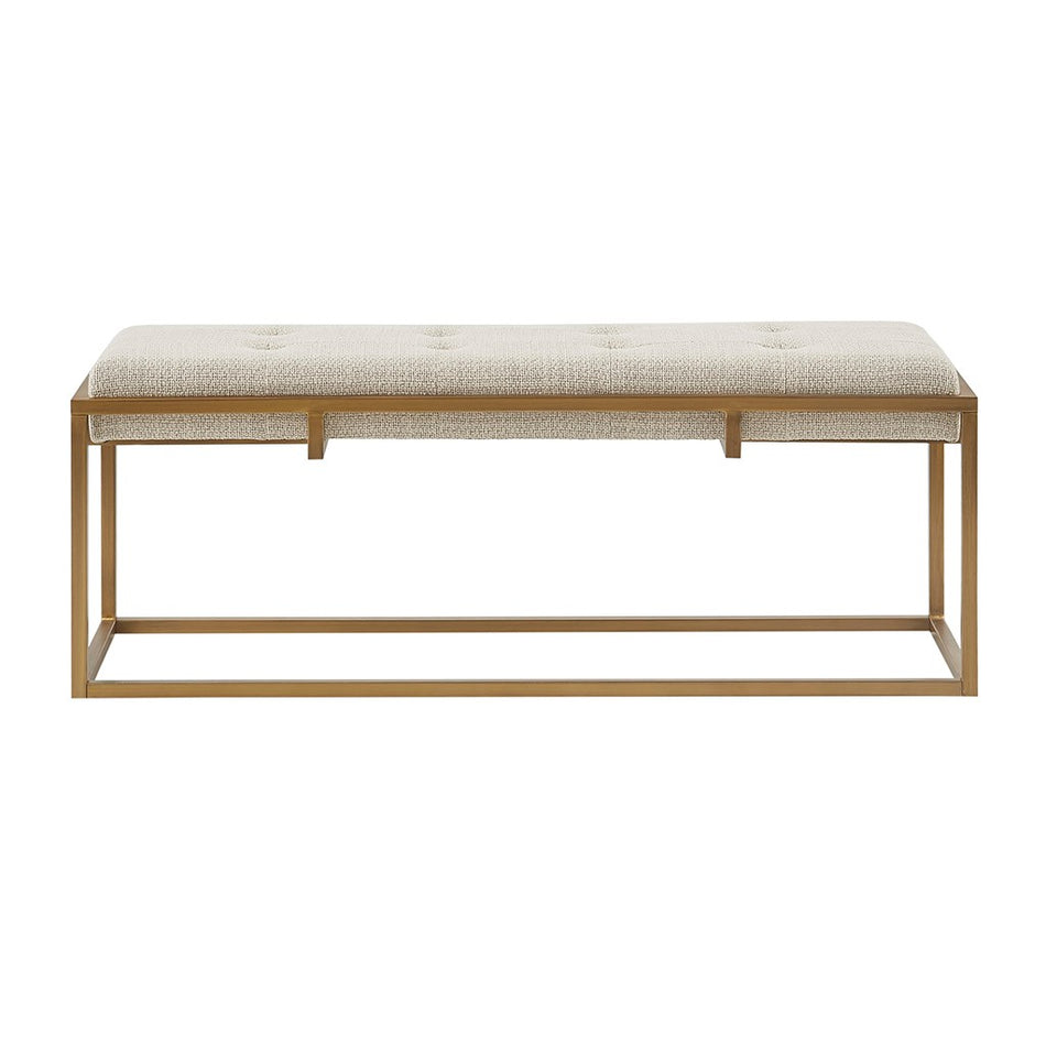 Greenwich Button-tufted Upholstered Metal Base Accent Bench - Brown / Antique Bronze