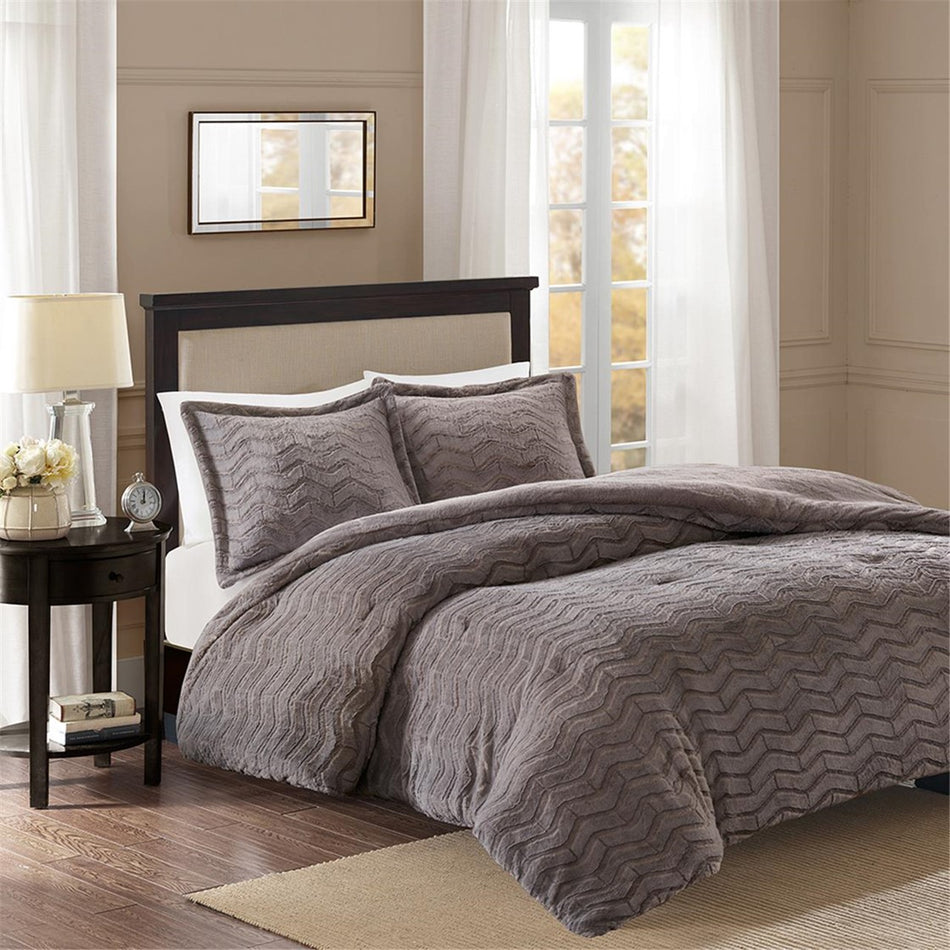 Madison Park Sloan Plush Down Alternative Comforter Mini Set - Grey - King Size / Cal King Size