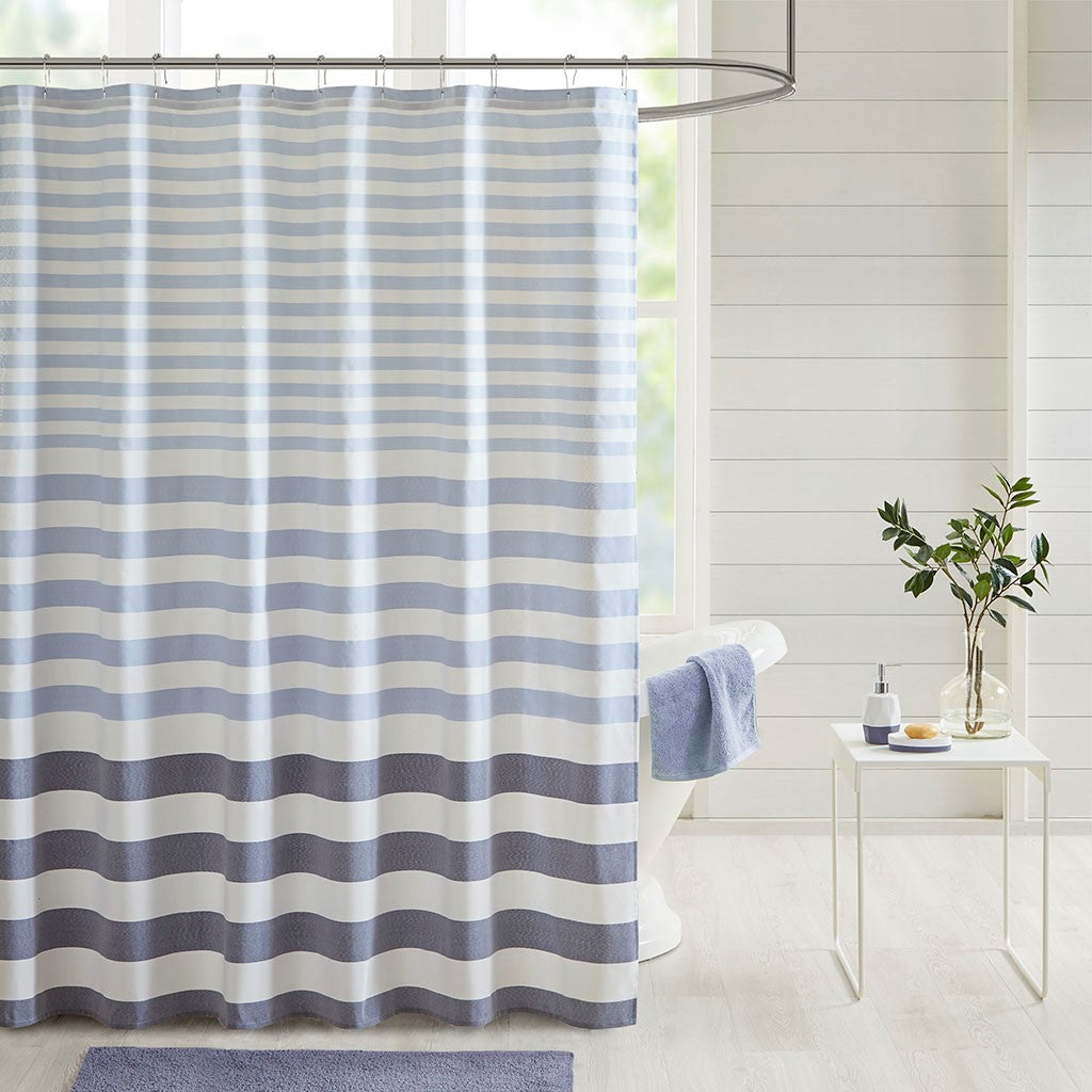 Madison Park Aviana Stripe Blended Yarn Dyed Woven Shower Curtain - Navy - 72x72"