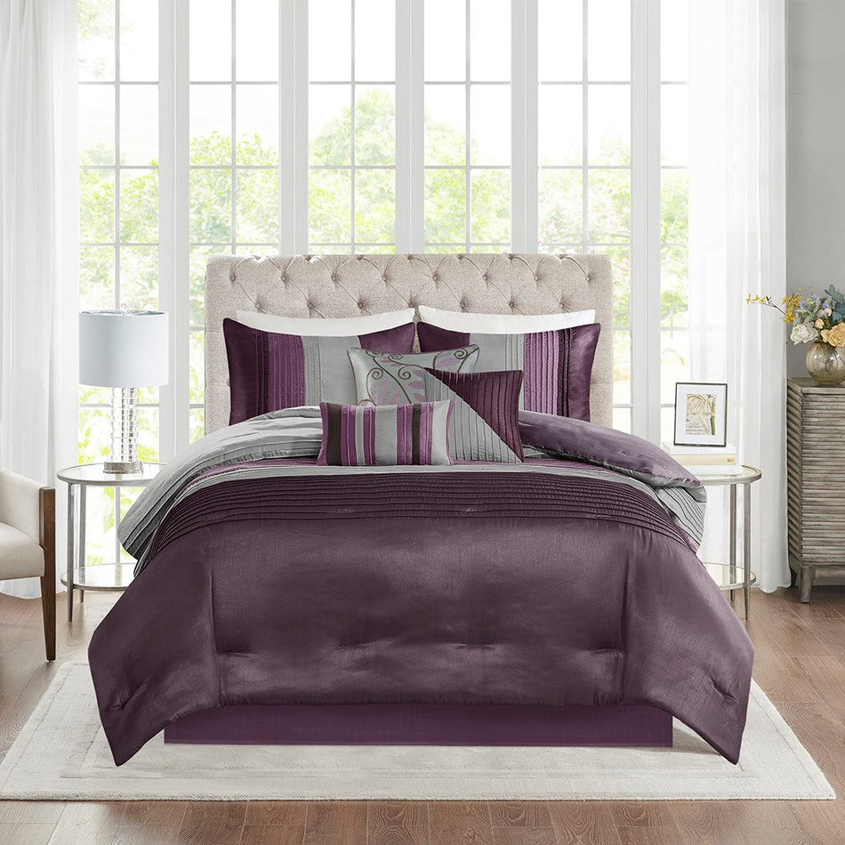 Amherst 7 Piece Comforter Set - Purple - Queen Size