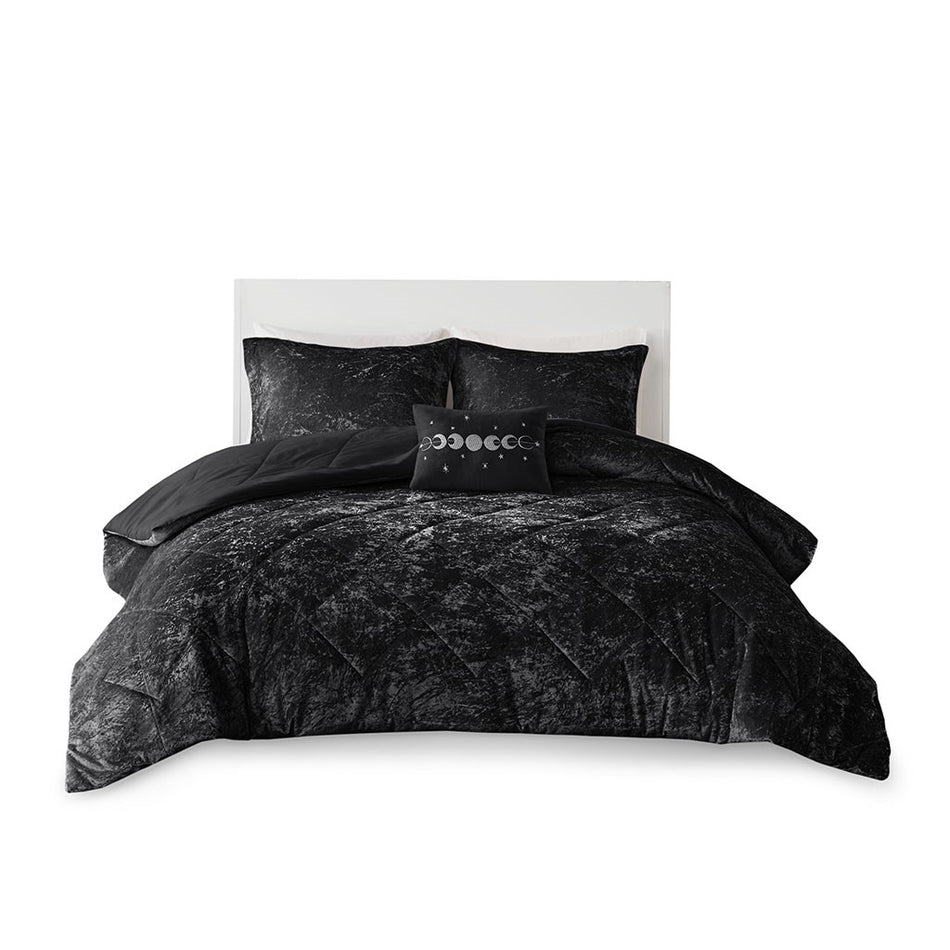 Felicia Velvet Comforter Set - Black - Full Size / Queen Size