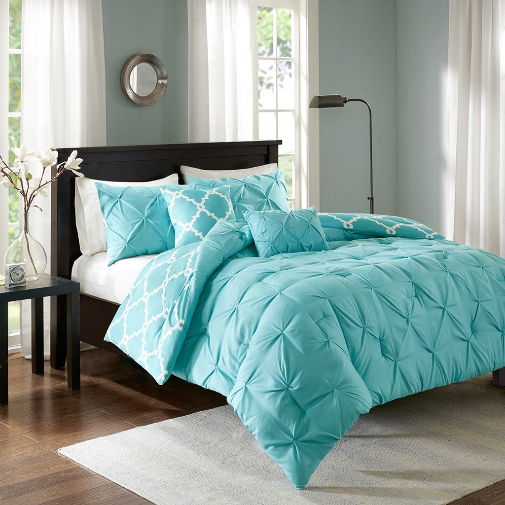 Madison Park Essentials Kasey 5 Piece Reversible Comforter Set - Aqua - Full Size / Queen Size