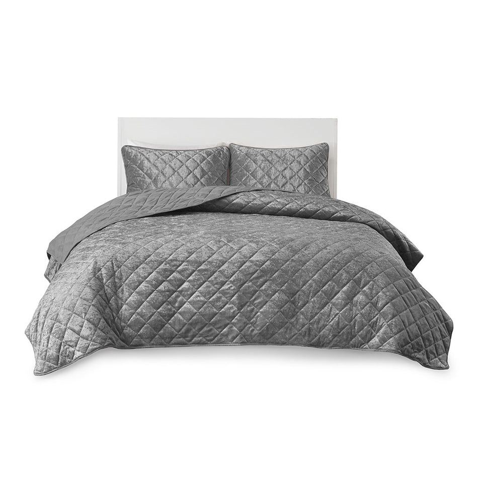 Felicia Velvet Quilt Set - Grey - Twin Size / Twin XL Size