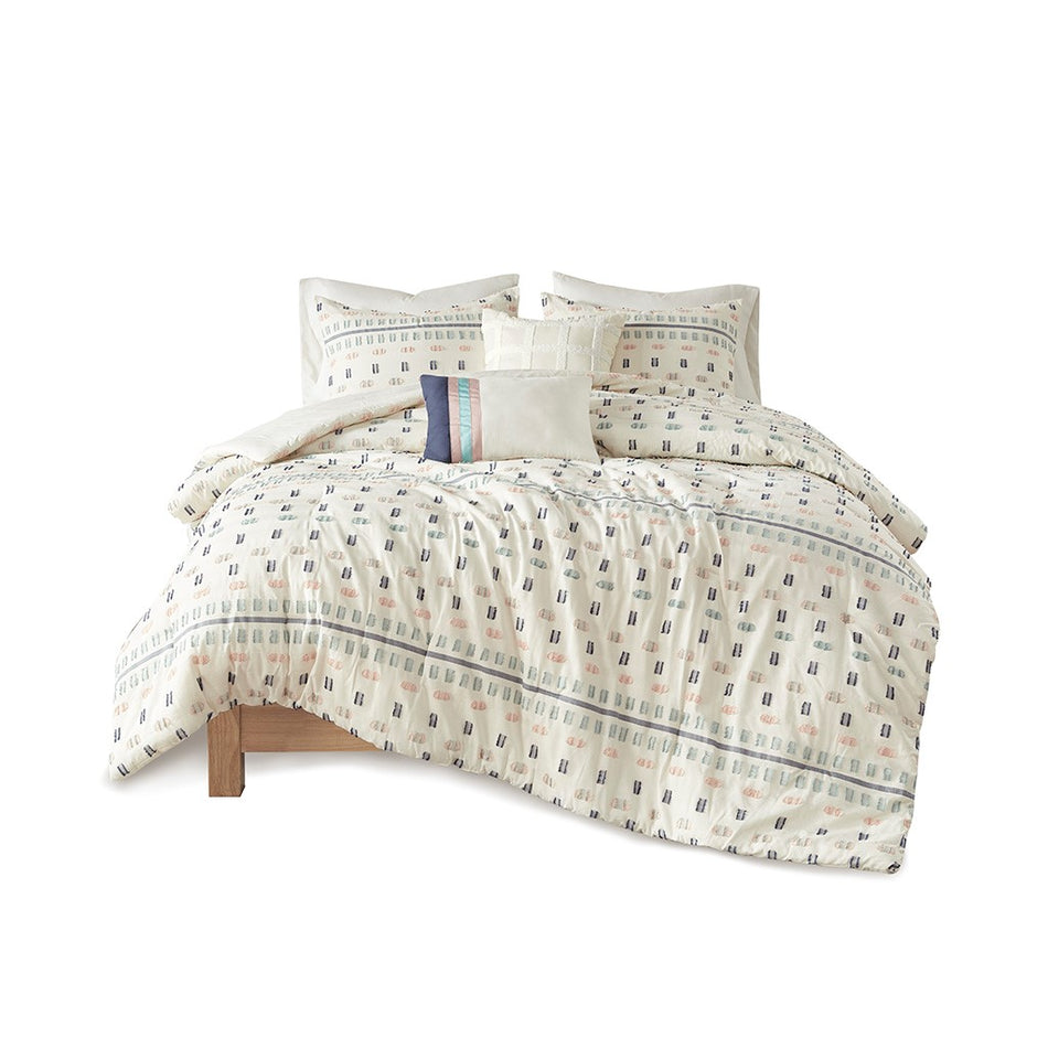 Auden 5 Piece Cotton Jacquard Comforter Set - Aqua - Full Size / Queen Size