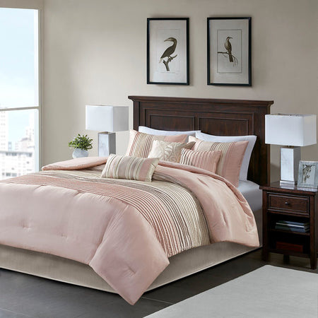Madison Park Amherst 7 Piece Comforter Set - Blush / Taupe - Queen Size