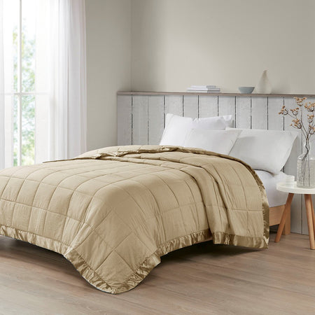Madison Park Cambria Oversized Down Alternative Blanket with Satin Trim - Taupe - Twin Size