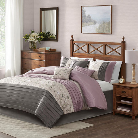 Madison Park Serene Embroidered 7 Piece Comforter Set - Purple - Queen Size