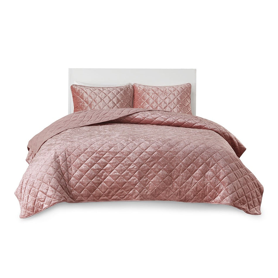 Felicia Velvet Quilt Set - Blush - Full Size / Queen Size