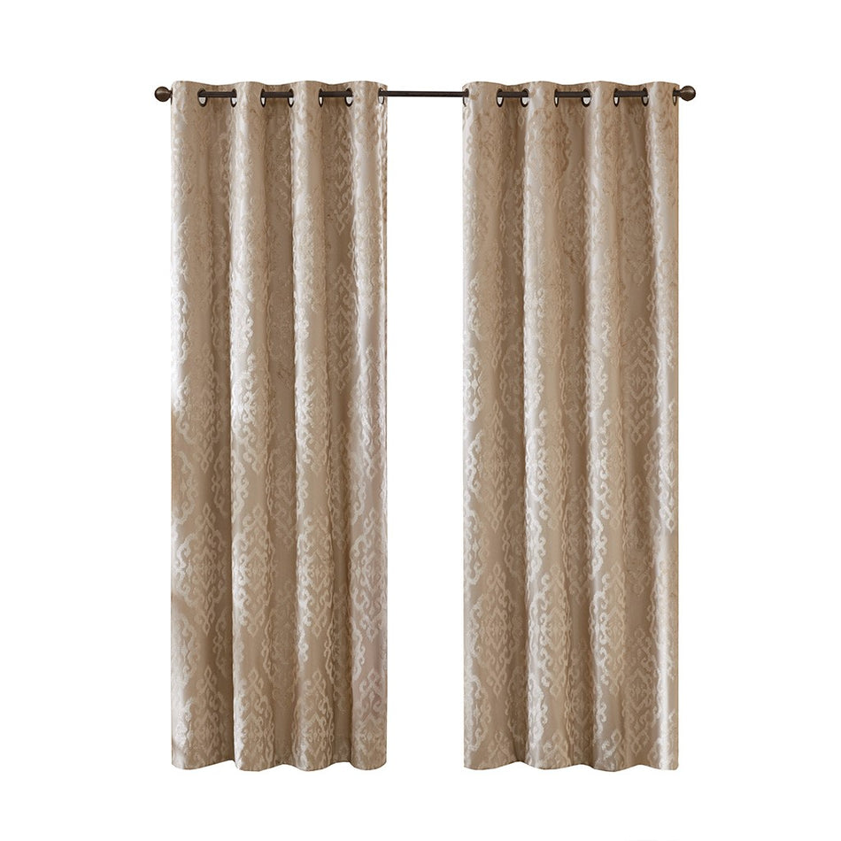 Mirage Knitted Jacquard Damask Total Blackout Grommet Top Curtain Panel - Champagne - 84" Panel