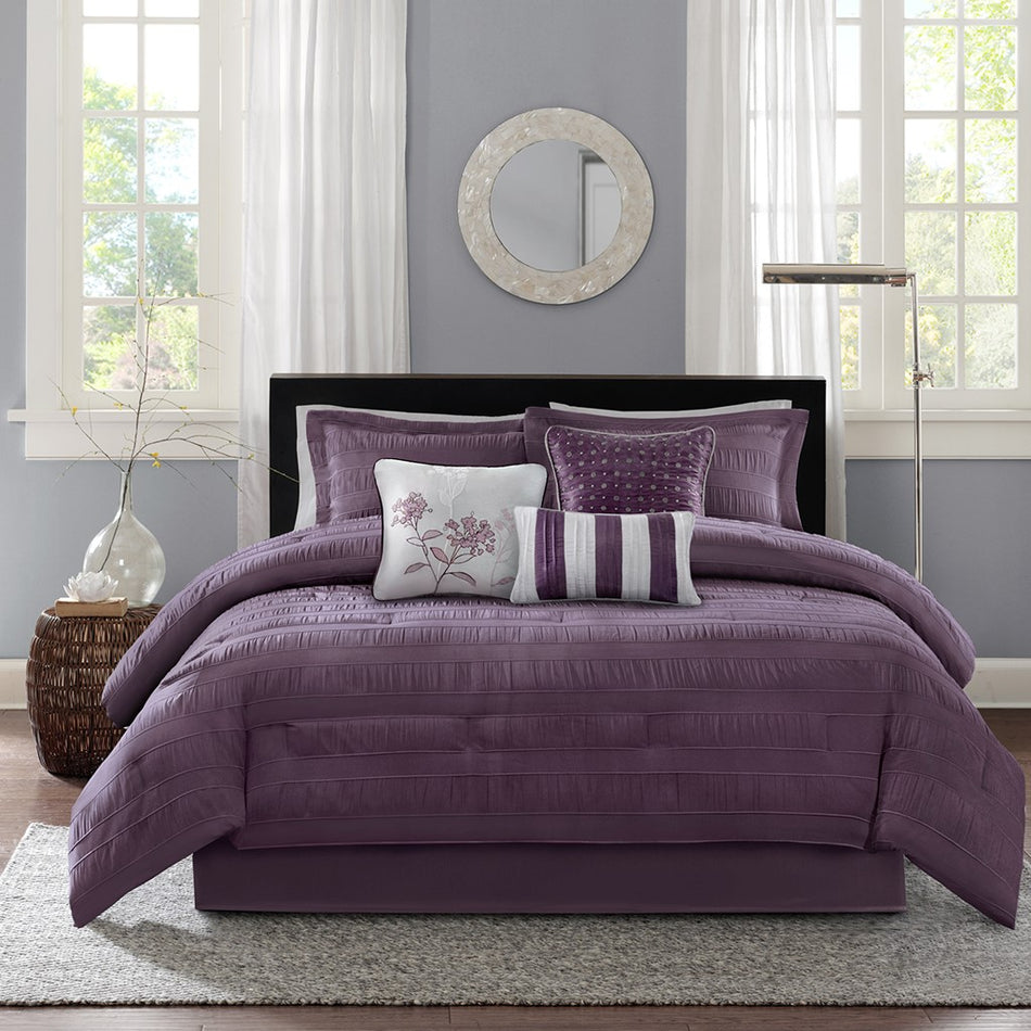 Hampton 7 Piece Comforter Set - Plum - Queen Size