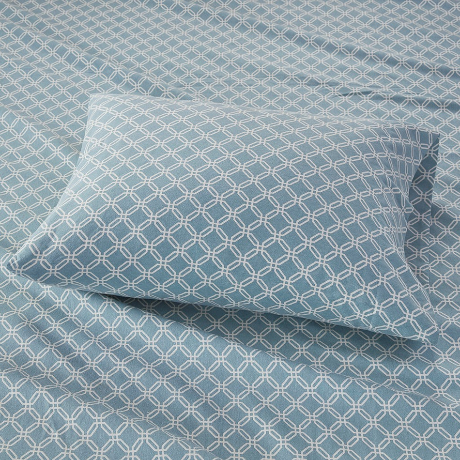 Cozy Cotton Flannel Printed Sheet Set - Blue Geo - King Size