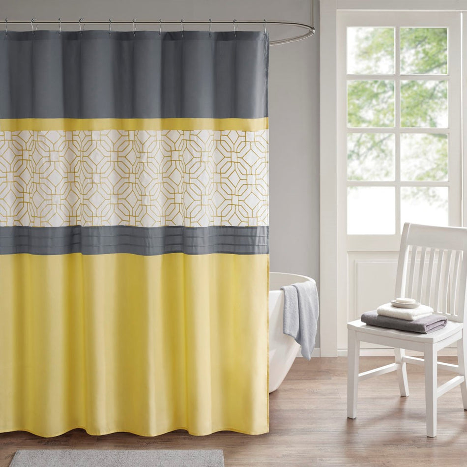 510 Design Donnell Embroidered and Pieced Shower Curtain - Yellow / Grey - 72x72"