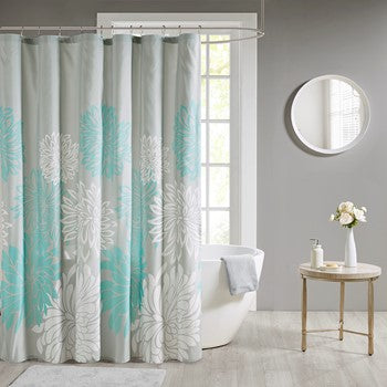 Madison Park Essentials Maible Printed Floral Shower Curtain - Aqua - 72x72"
