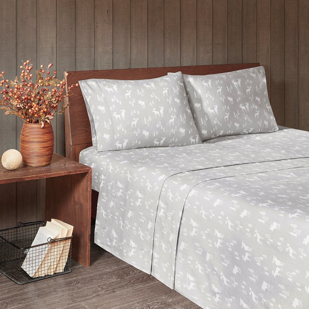 Woolrich Cotton Flannel Sheet Set - Grey Moose - King Size