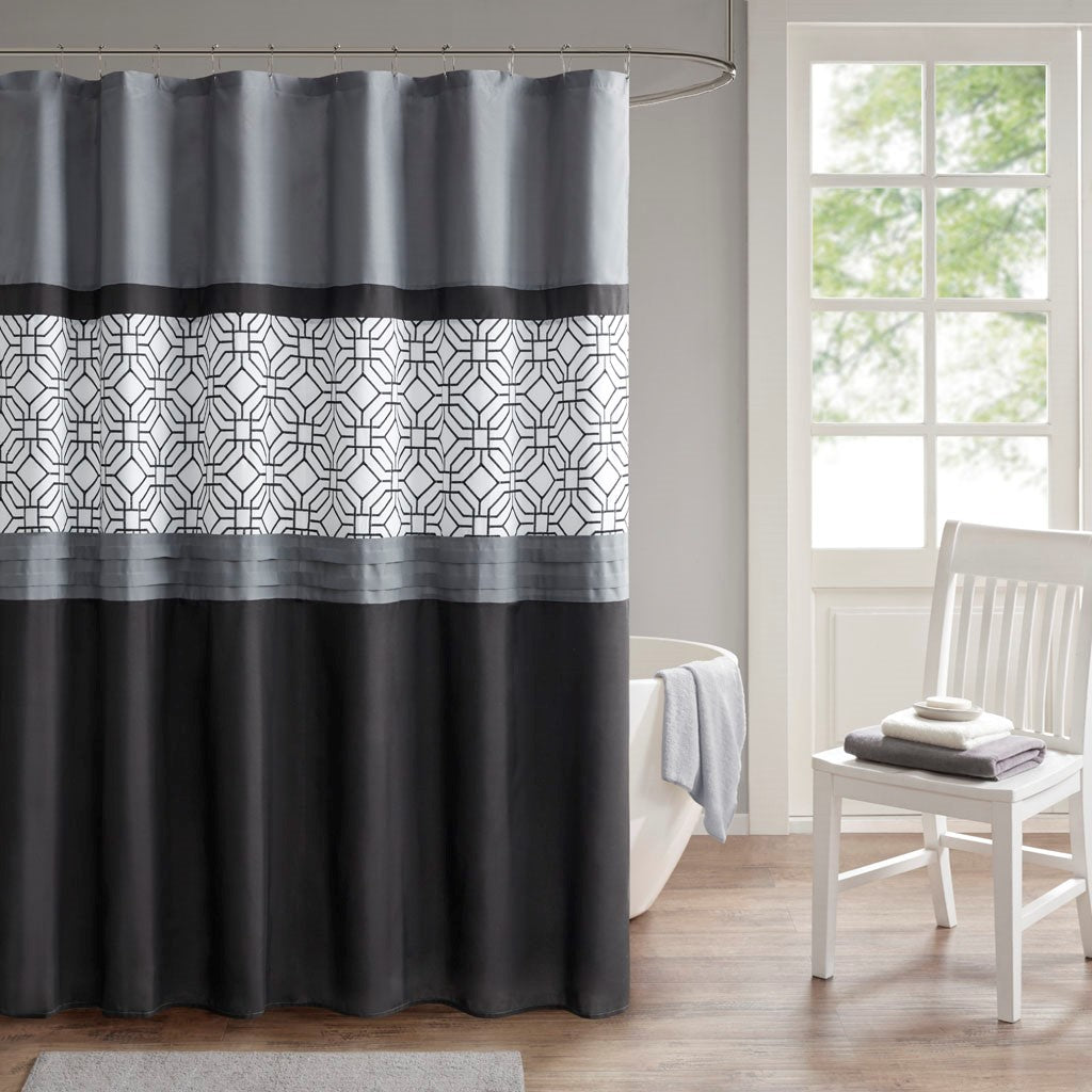 510 Design Donnell Embroidered and Pieced Shower Curtain - Black / Grey - 72x72"