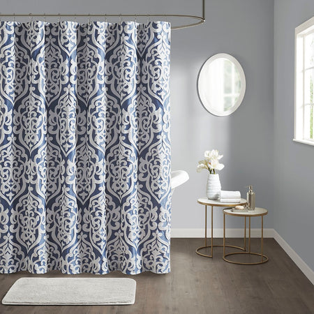 Madison Park Odette Jacquard Shower Curtain - Navy - 72x72"