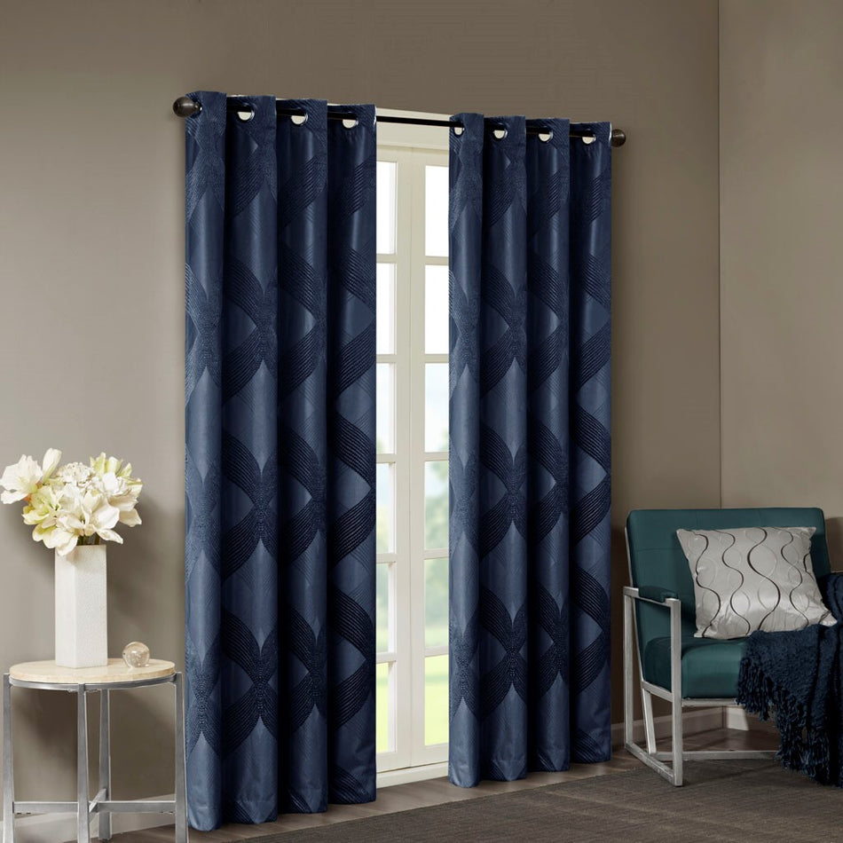 Bentley Ogee Knitted Jacquard Total Blackout Panel - Navy - 50x108"