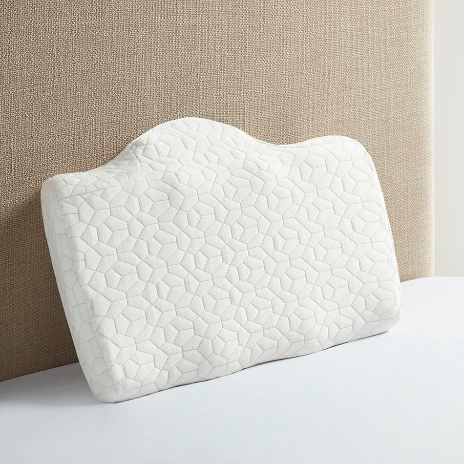 Sleep Philosophy Cooling Contour Foam Pillow Cooling Gel Pad Contour Foam Pillow with Removable Rayon from Bamboo/Poly Cover - White 