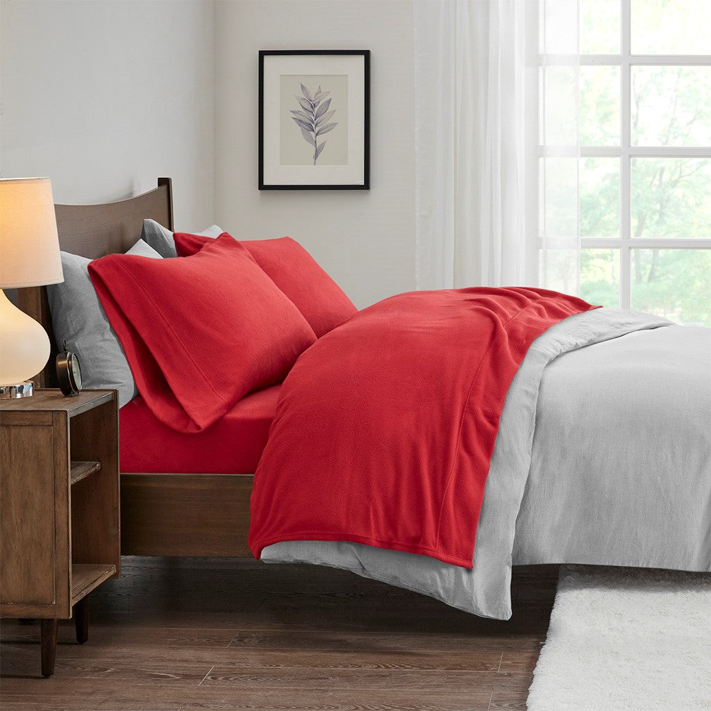 True North by Sleep Philosophy Micro Fleece Sheet Set - Red - Queen Size