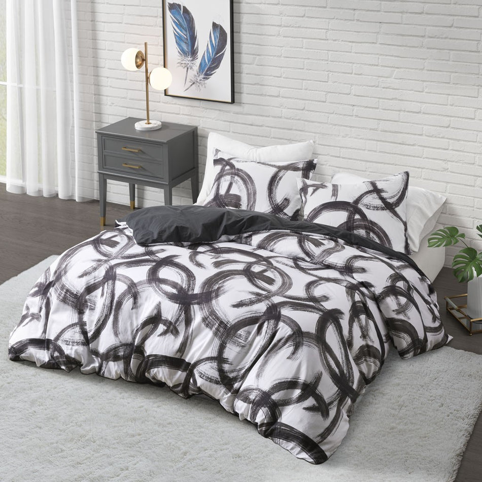 CosmoLiving Anaya Cotton Printed Comforter Set - Black / White - King Size / Cal King Size