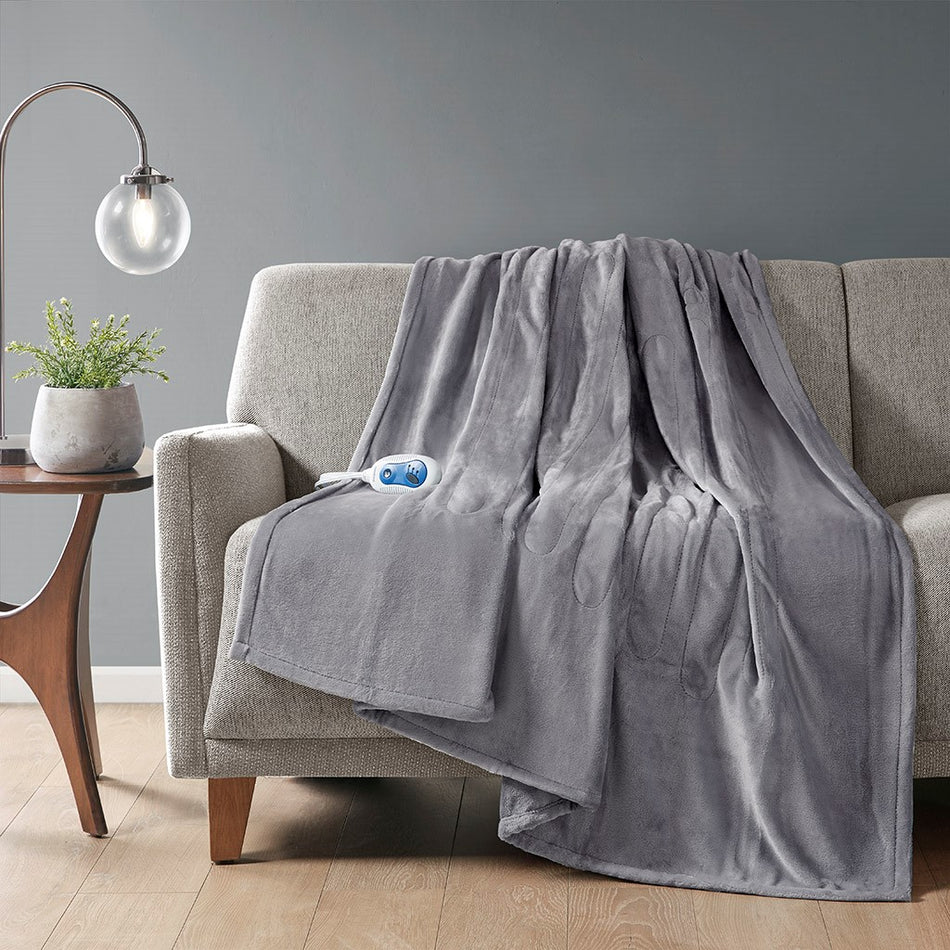 Beautyrest Heated Plush Throw - Grey - 60x70"