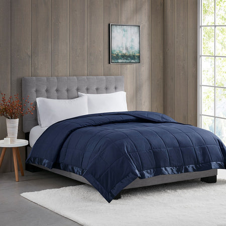 Madison Park Windom Lightweight Down Alternative Blanket with Satin Trim - Navy - Full Size / Queen Size