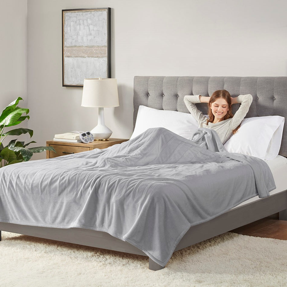 Plush Heated Blanket - Light Grey - Full Size
