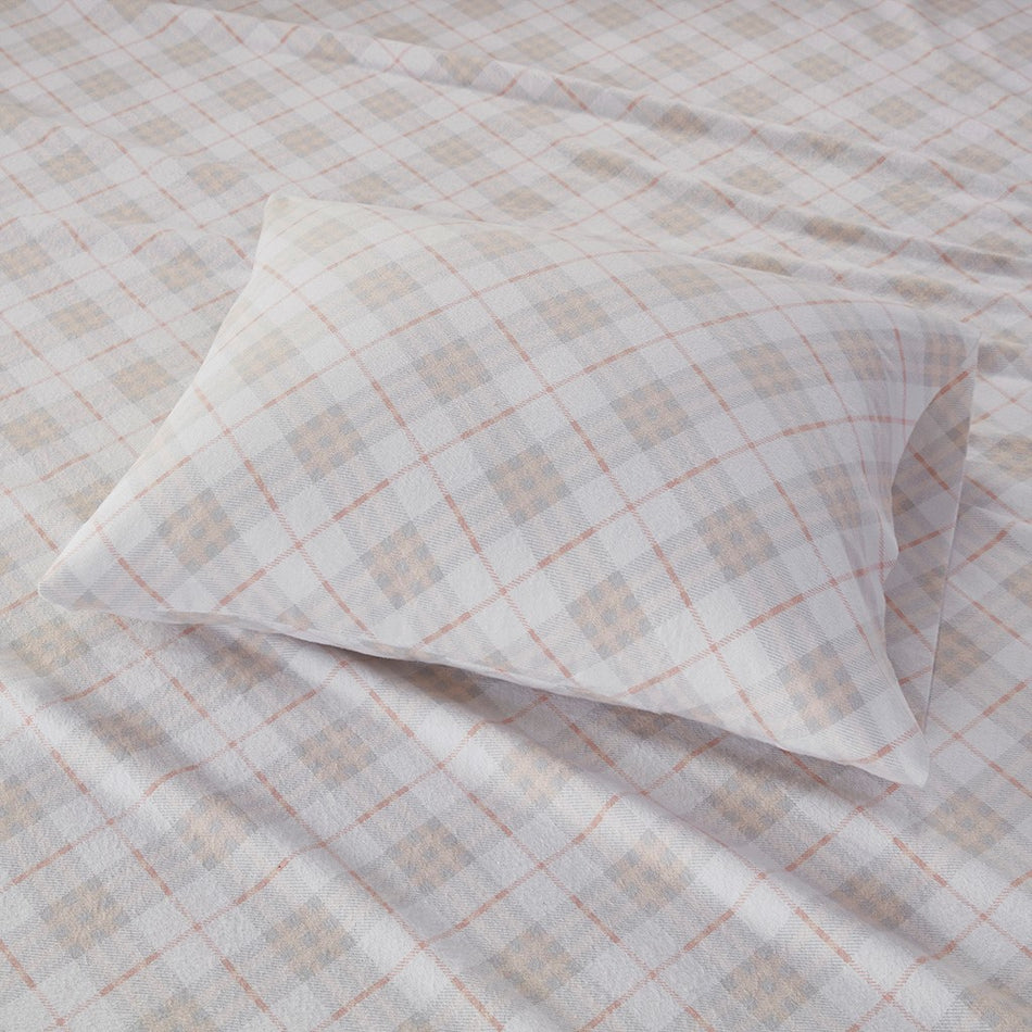 Cozy Cotton Flannel Printed Sheet Set - Pink Plaid - Twin Size