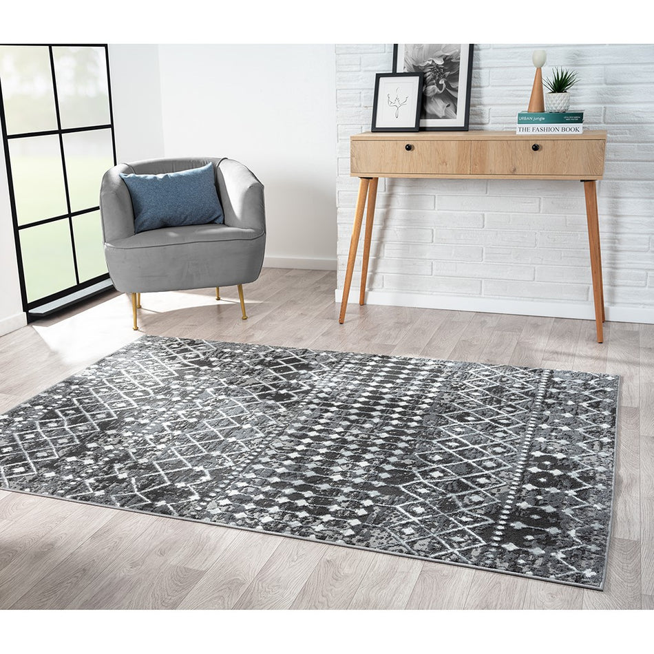 Madison Park Hannah Moroccan Global Woven Area Rug - Charcoal - 5x7'