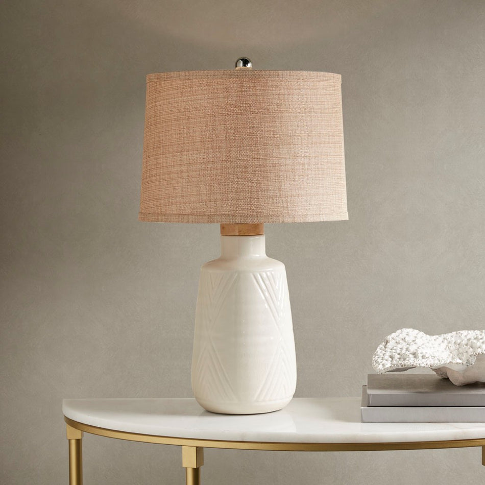 Hampton Hill Tate Boho Textured Ceramic Table Lamp - Ivory 