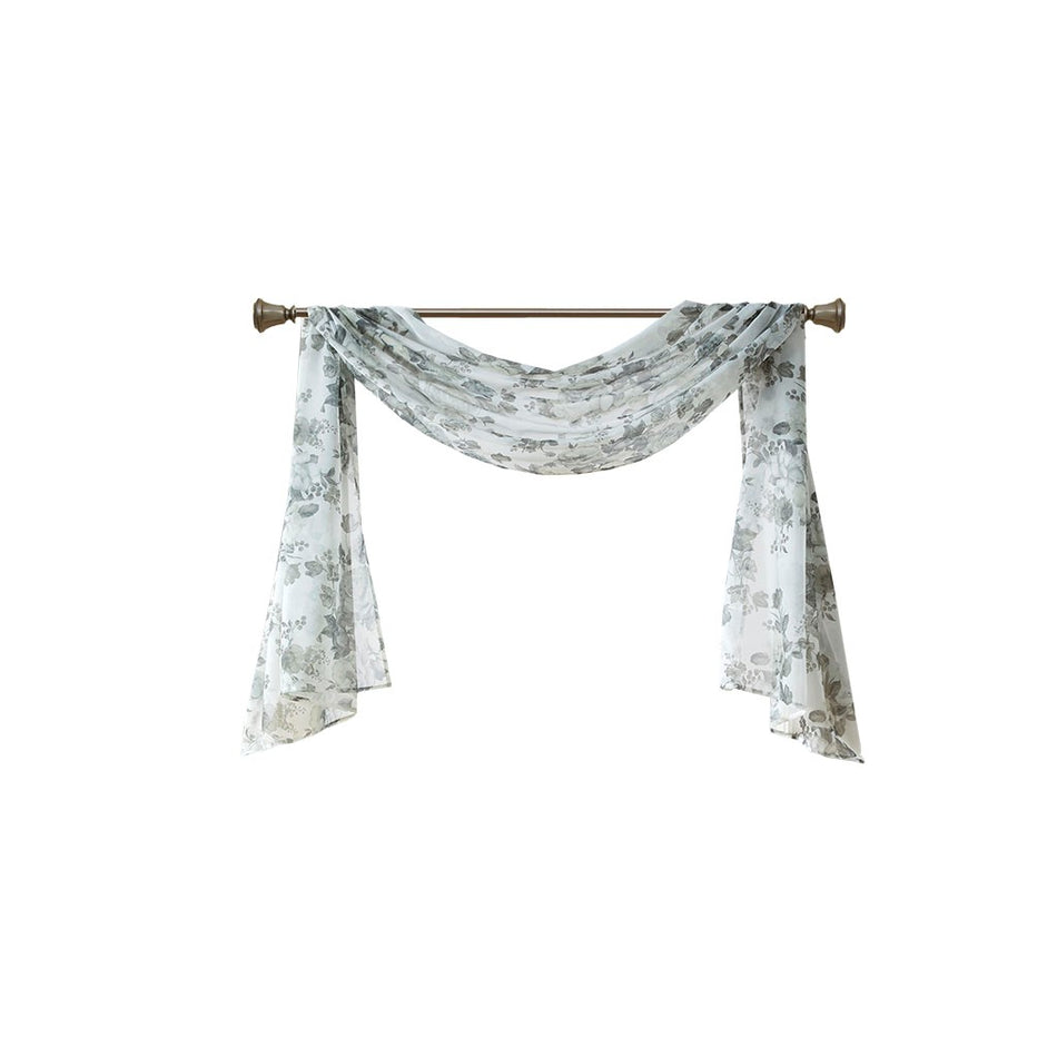 Simone Printed Floral Voile Sheer Scarf - White - 42x144"