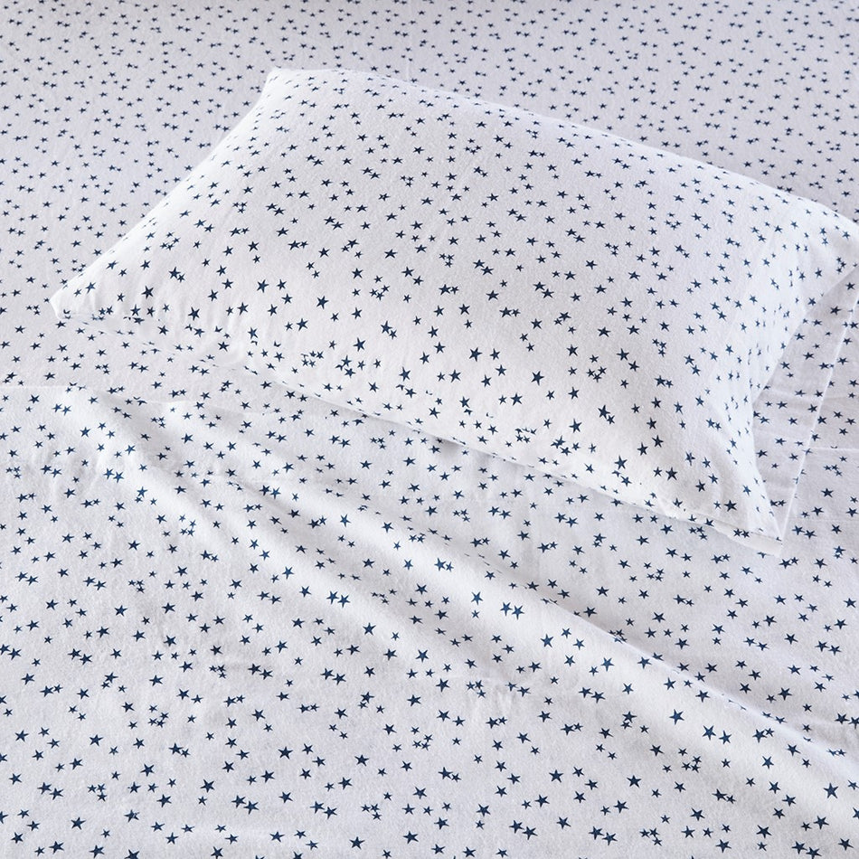 Cozy Soft Cotton Flannel Printed Sheet Set - Grey Stars - Full Size