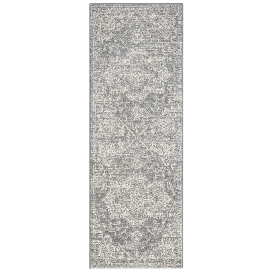 Asher Distressed Medallion Woven Area Rug - Cream / Grey - 3x8' Runner