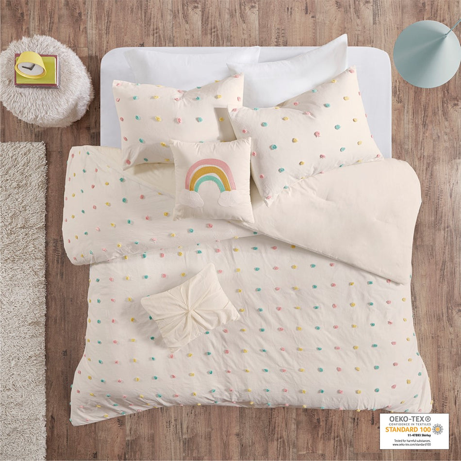 Urban Habitat Kids Callie Cotton Jacquard Pom Pom Comforter Set - Multicolor - Full Size / Queen Size